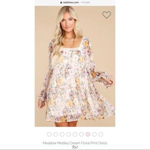 Cream floral print mini dress